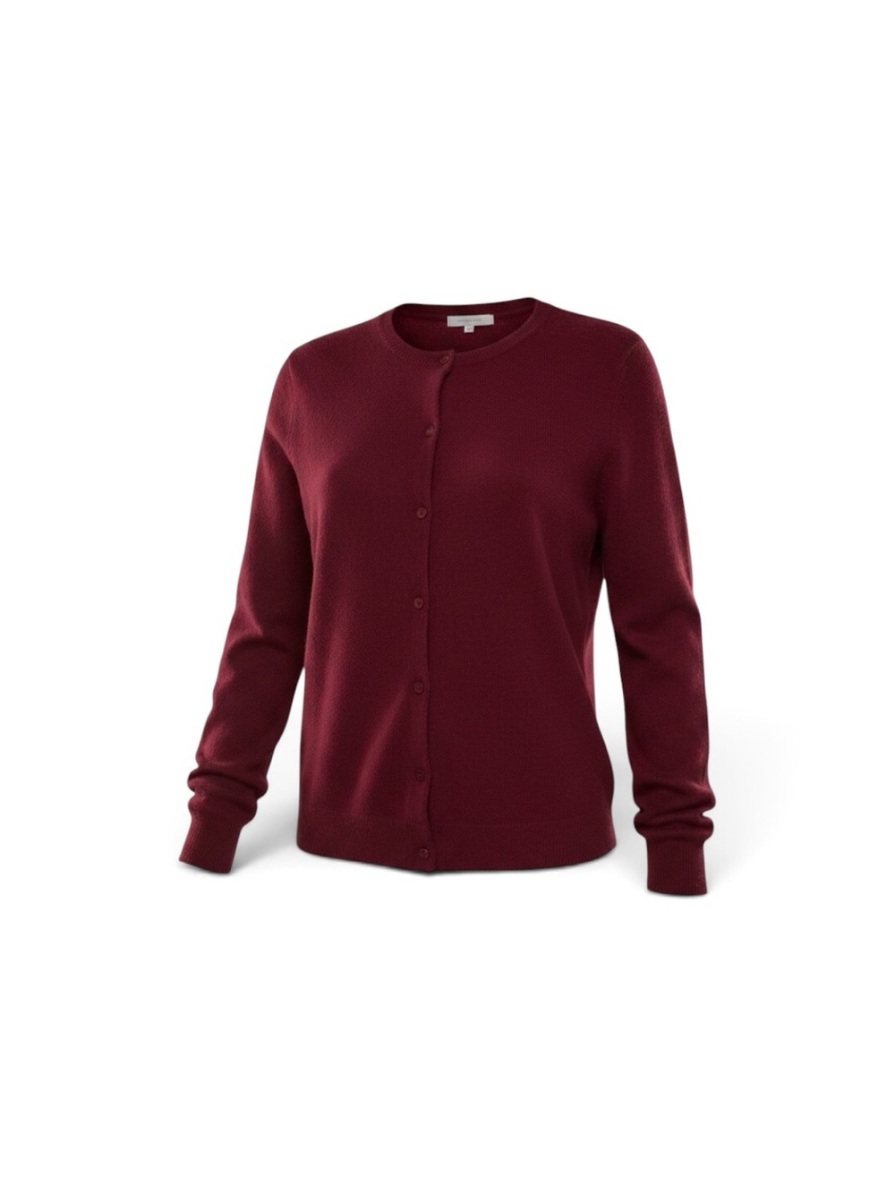 Neiman Marcus Maroon Crewneck Button-Front Cardigan
